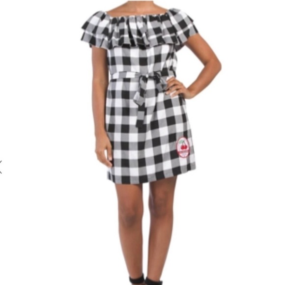 NWT Love Moschino Gingham Checkered Cherry Patch Dress 4 - Picture 1 of 11